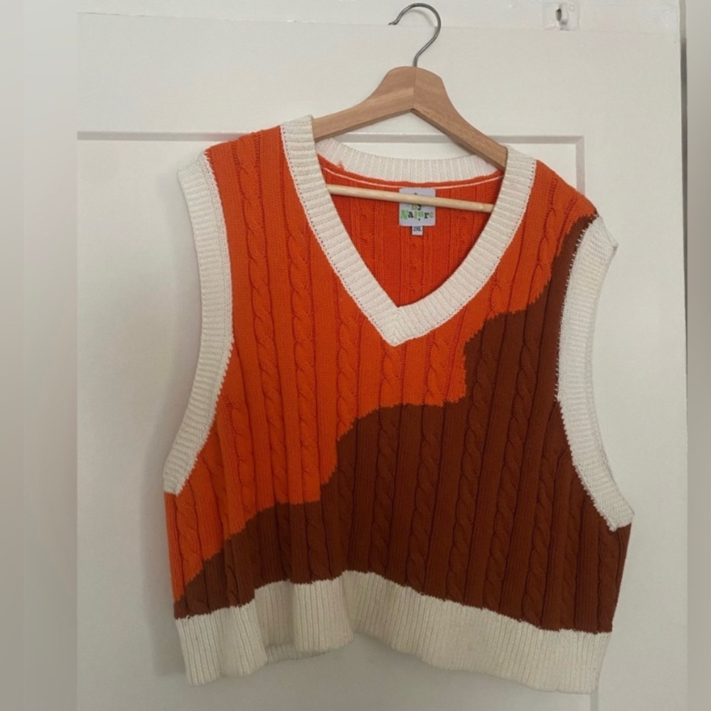 Multicolor autumn sweater vest, plus size orange brown earthy v neck vest
